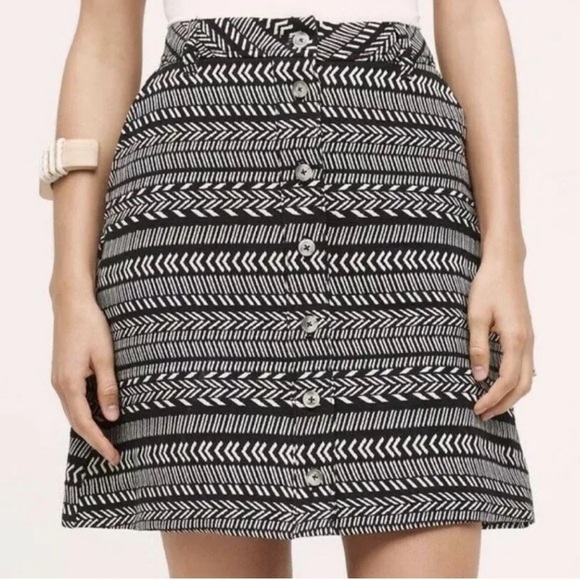 Anthropologie Maeve Fieldnotes button front Black White Tribal Striped Skirt 2 - Picture 1 of 14